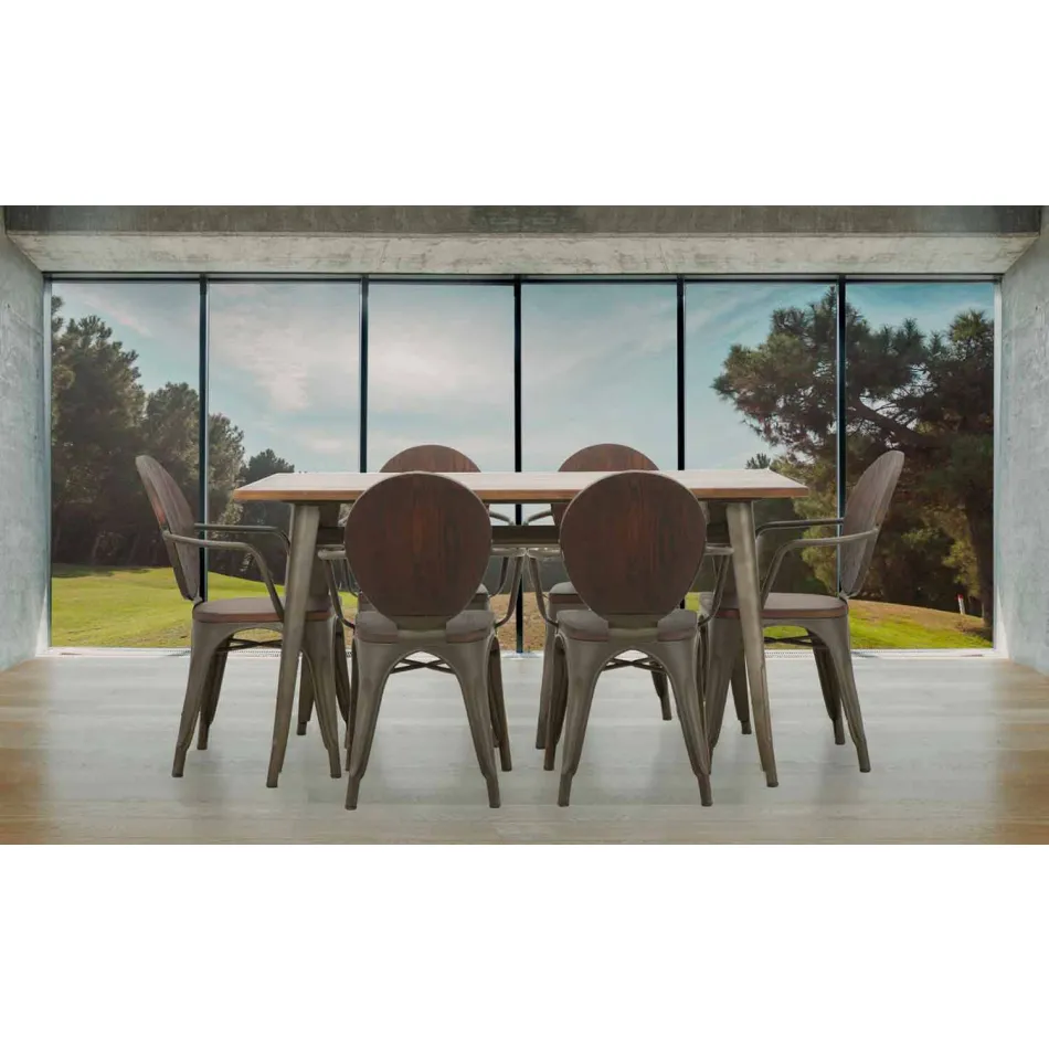 Industriell stol i modern design i järn och trä, 2 delar - Delia Viadurini