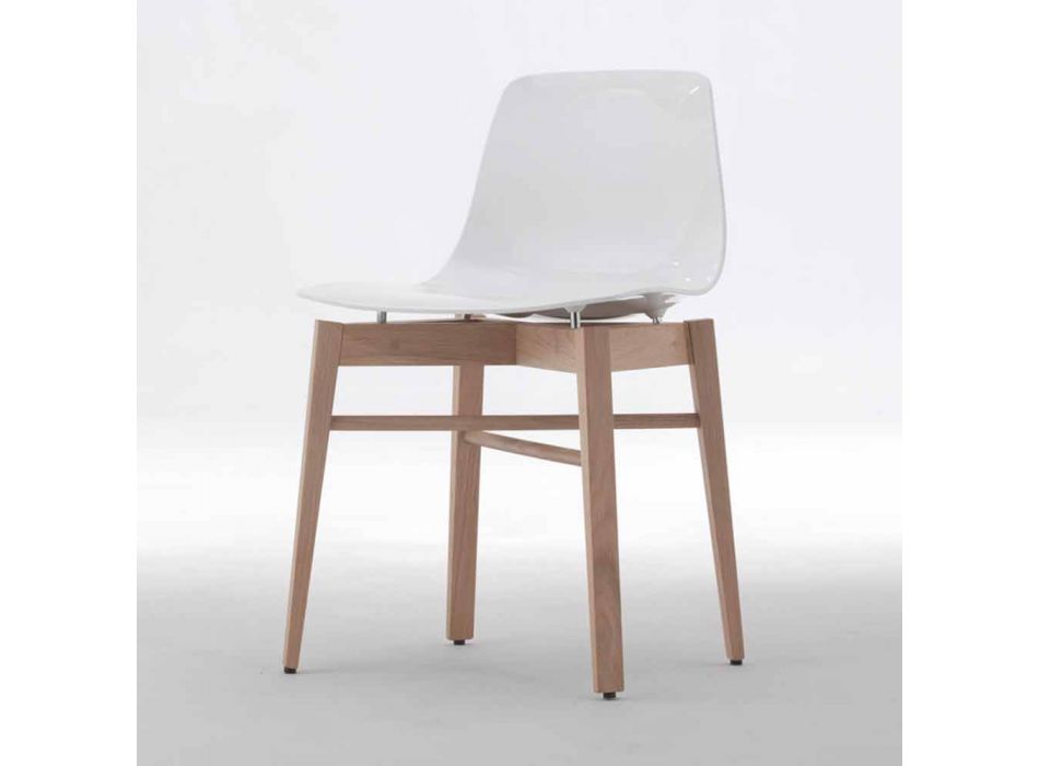 Modern design 2 stycken stolar i ek och vit plast - Langoustine Viadurini