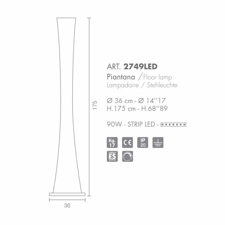 Selene Timglas blåst glas golvlampa H175cm Ø36 Viadurini