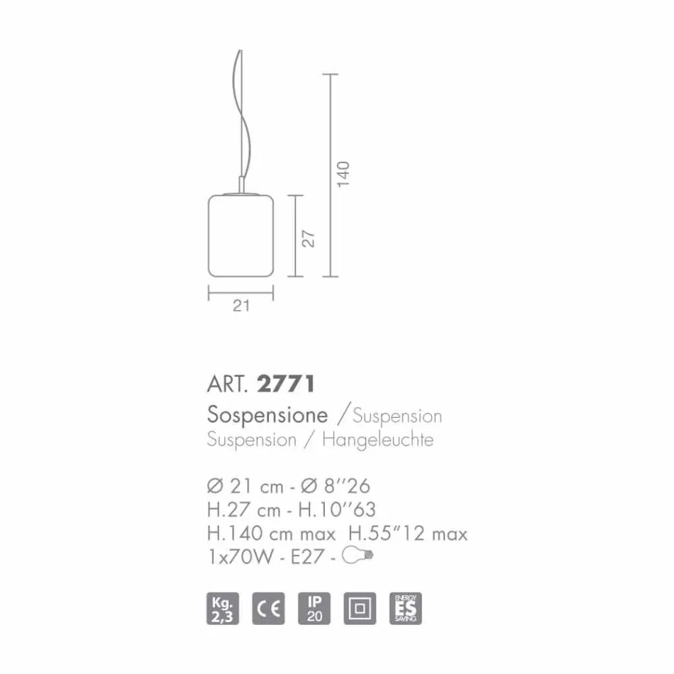 Selene Domino taklampa blåst Ø21 H 27/140 cm glas Viadurini