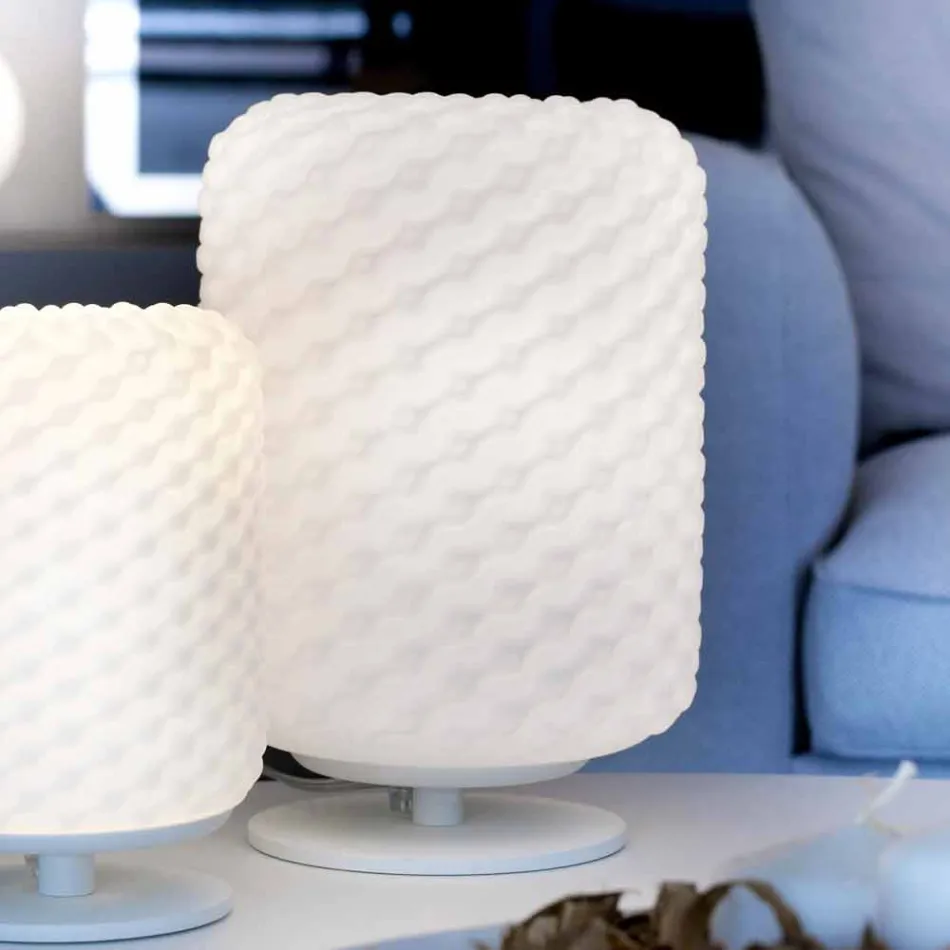 Selene Domino bordslampa Ø21 H30cm, blåst glas tillverkad i Italien Viadurini