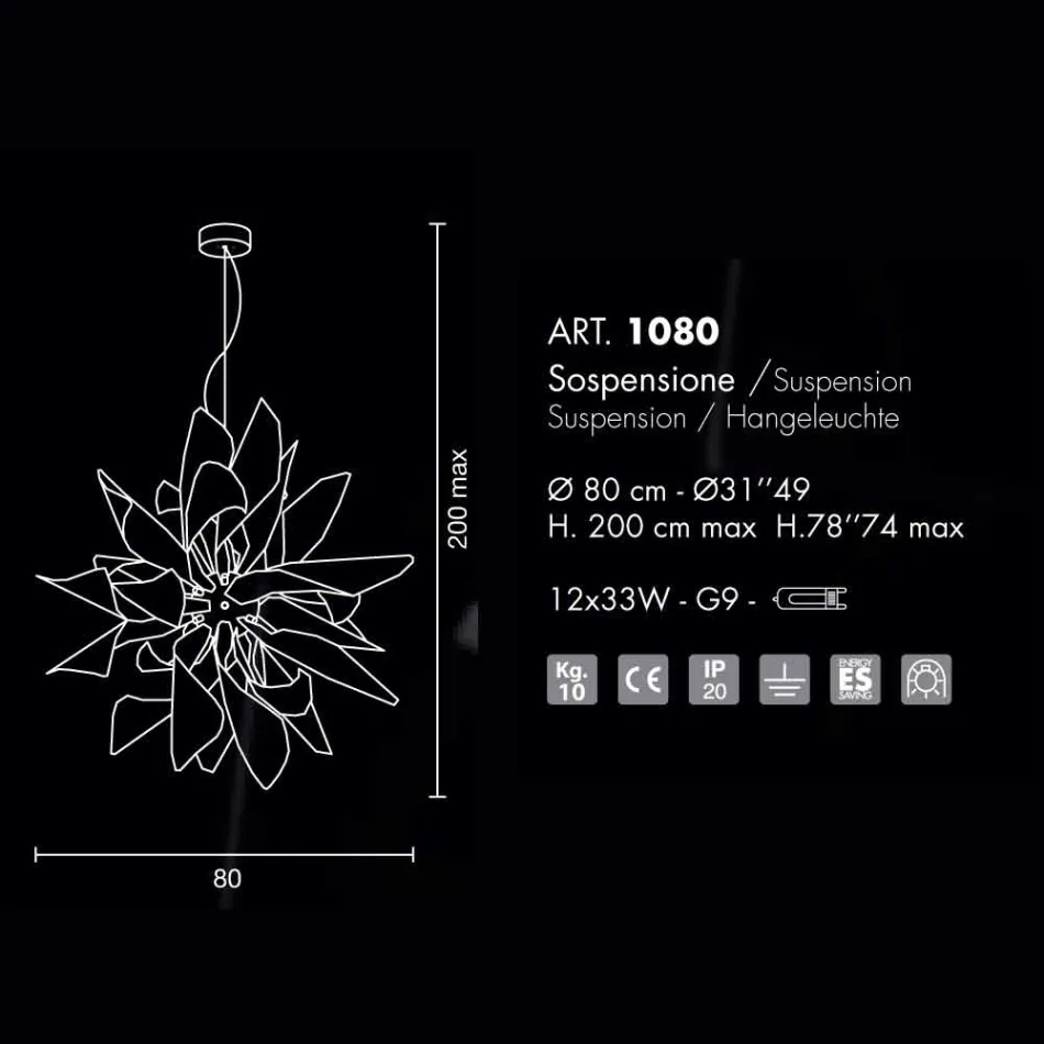 Selene Ginger lampda till metall suspensionen framställd i Italien Ø80 H200cm Viadurini