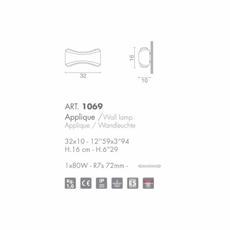 Selene Ionica APPLIQUE 32x10 H16cm stål och glas som gjorts i Italien Viadurini