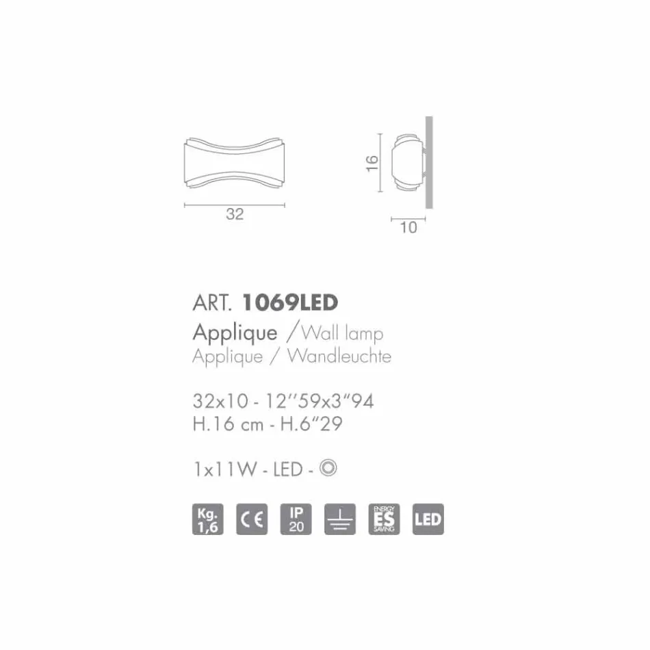 Selene Ionica APPLIQUE 32x10 H16cm stål och glas som gjorts i Italien Viadurini