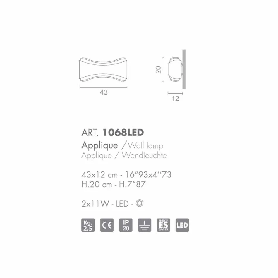 Selene Ionica APPLIQUE stål och glas handgjorda 43x12 H 20cm Viadurini