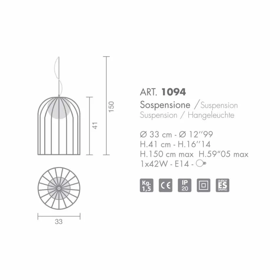Selene Kluvì taklampa blåst O33 H 41/150 cm glas Viadurini