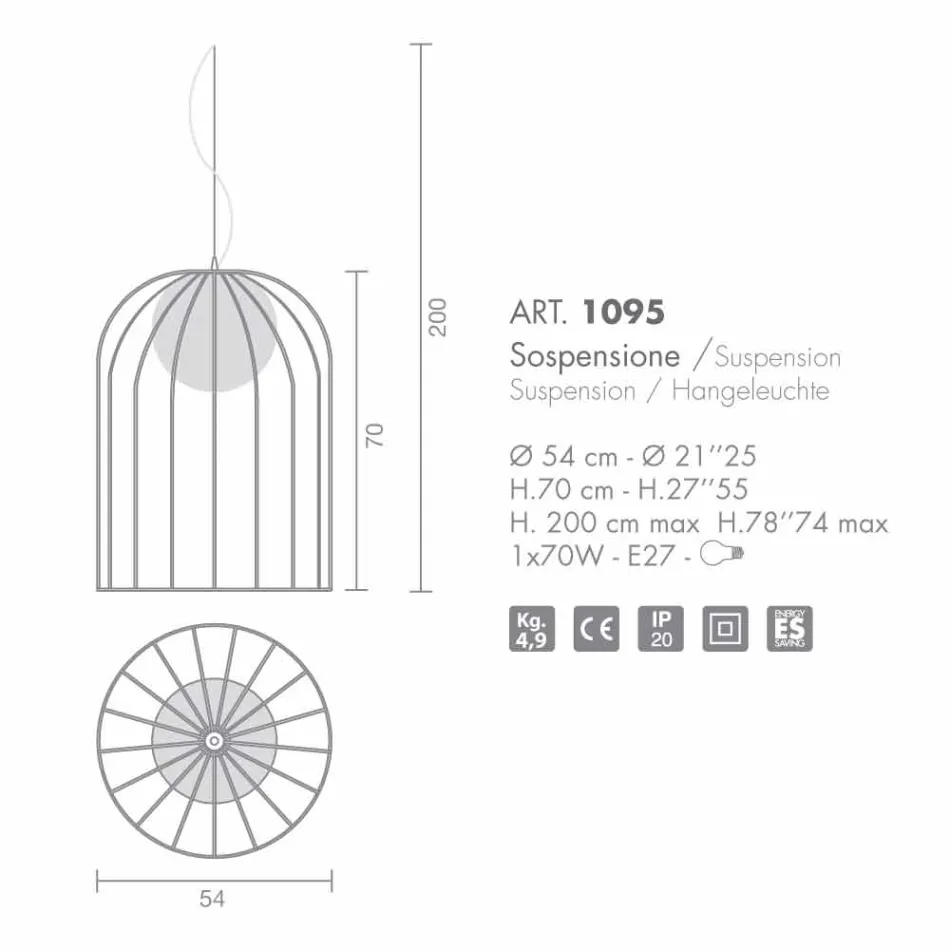 Selene Kluvì taklampa blåst glas Ø54 H 70 / 200cm Viadurini