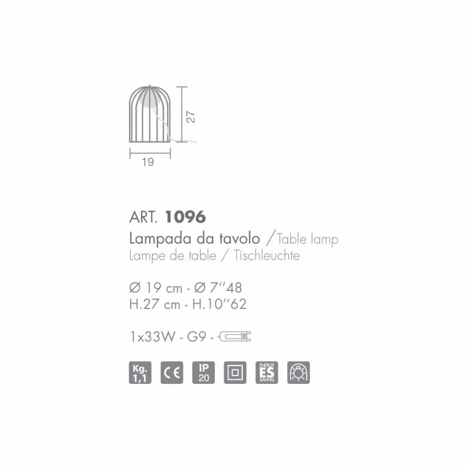 Selene Kluvì lumetto blåst glas och metall Ø19 H 27cm Viadurini