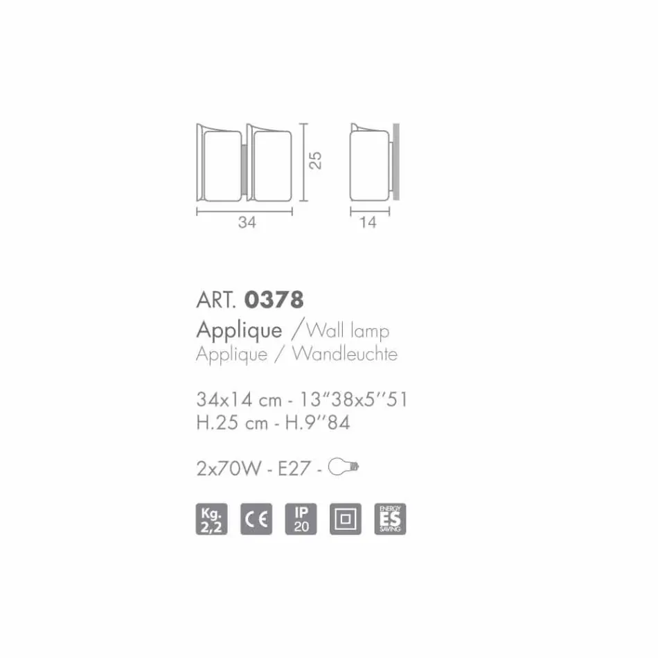 Selene Papiro applikationer satin glas 34x14 H25cm Made in Italy Viadurini