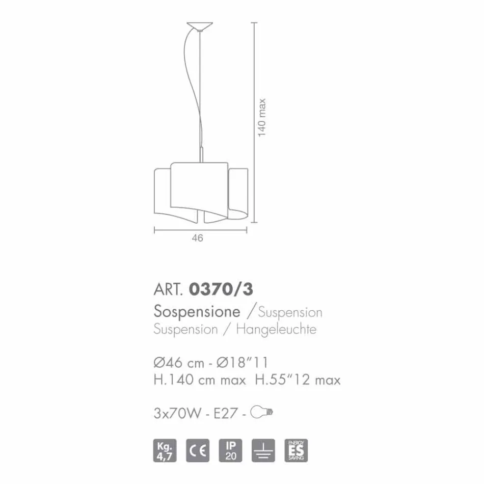 Selene Papiro suspension lampa tillverkad i Italien o46 x H 140 cm Viadurini