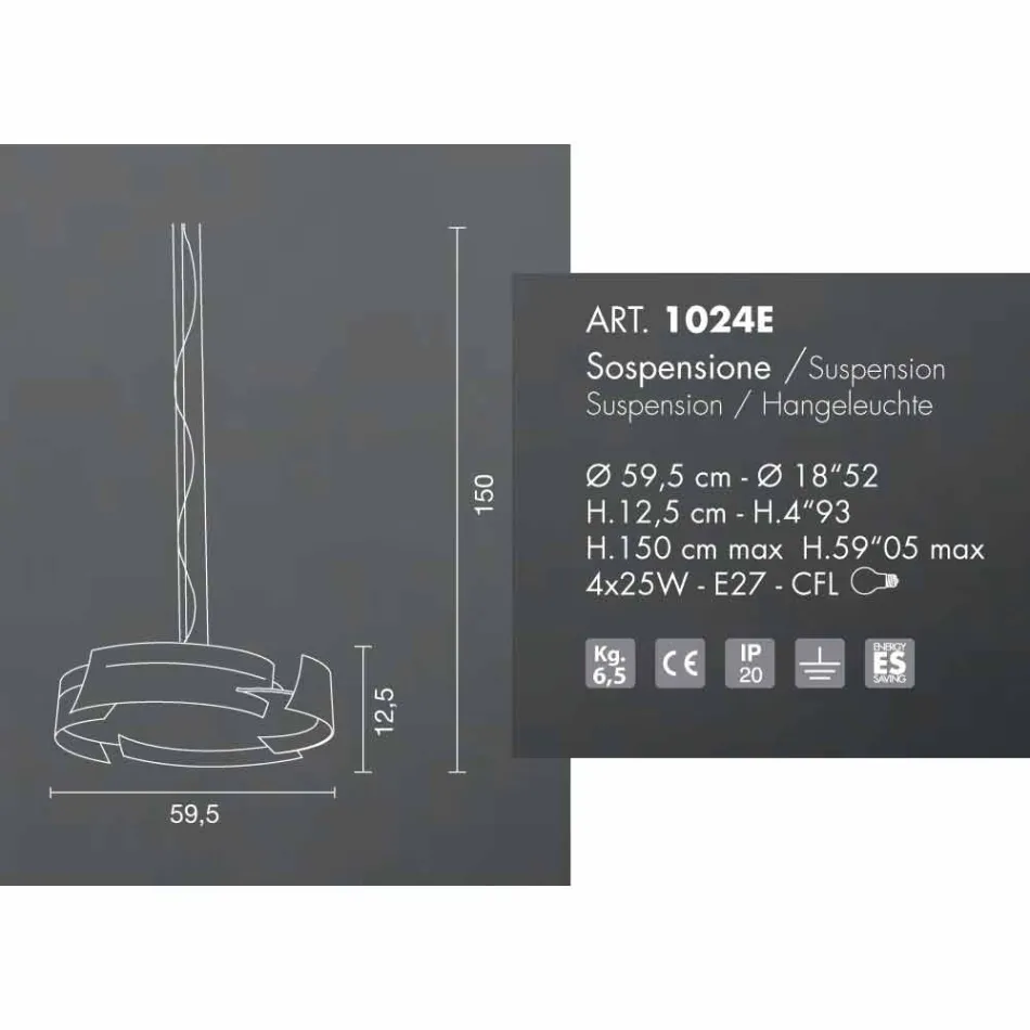 Selene Vultur taklampa Ø59,5 H 12,5 / 150 cm gjordes i Italien Viadurini
