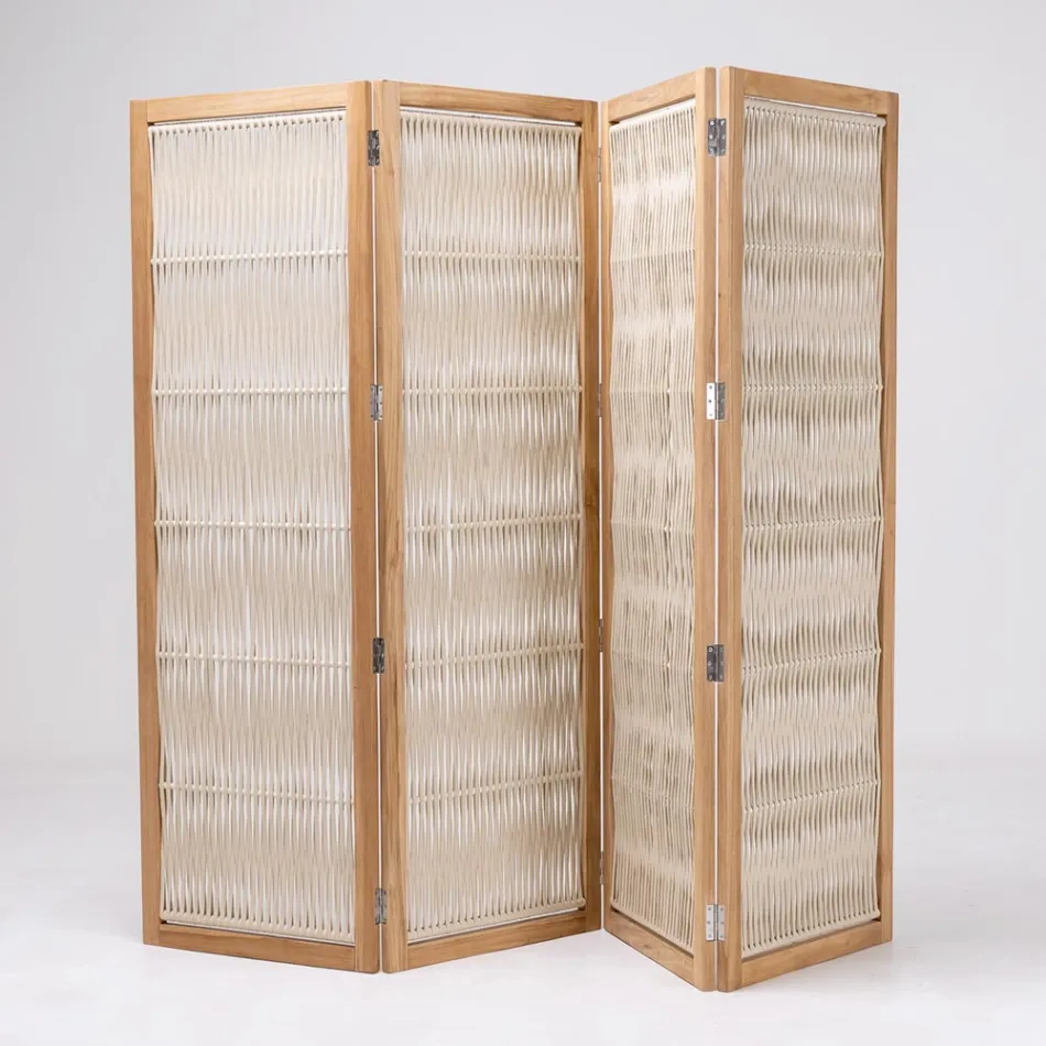 Utomhusavdelare i teak, aluminium och repvävning - Vision Viadurini