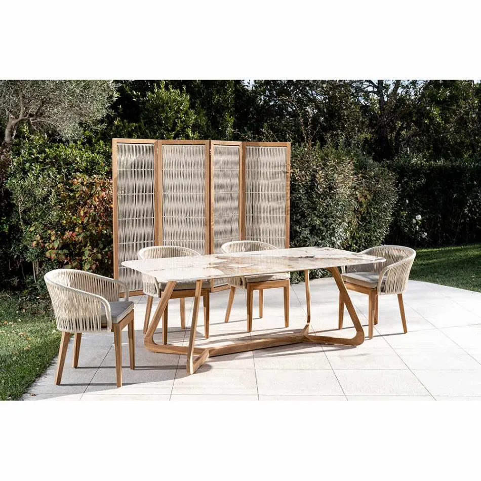 Utomhusavdelare i teak, aluminium och repvävning - Vision Viadurini