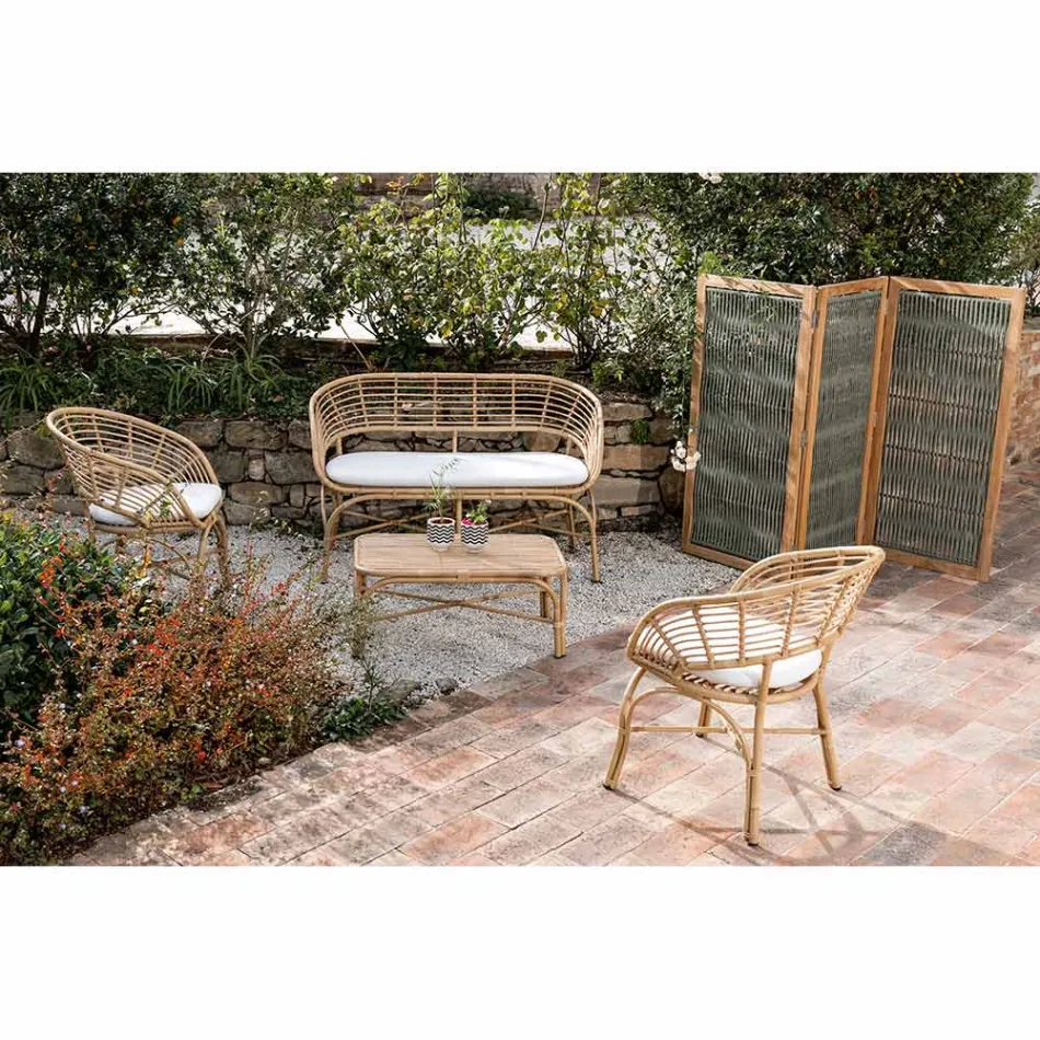 Utomhusavdelare i teak, aluminium och repvävning - Vision Viadurini