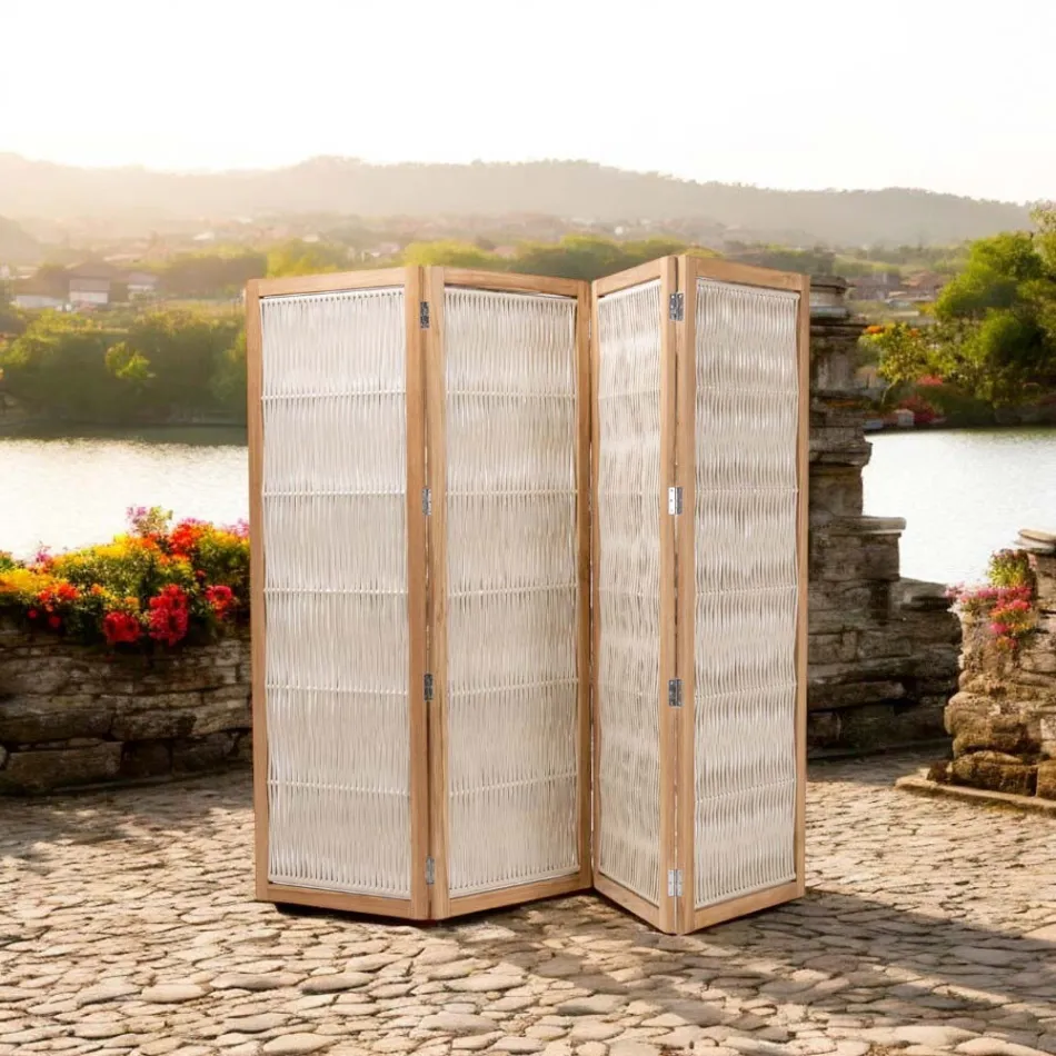 Utomhusavdelare i teak, aluminium och repvävning - Vision Viadurini