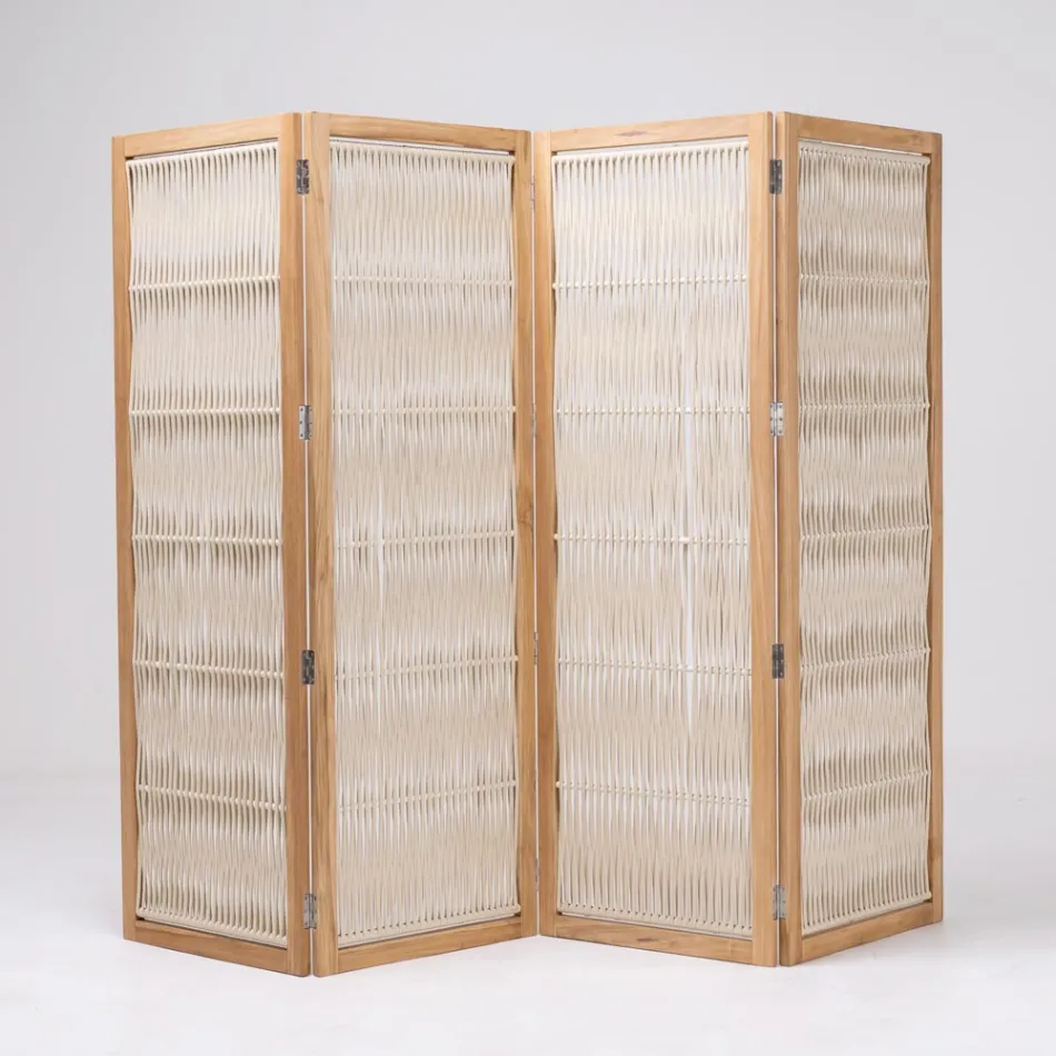 Utomhusavdelare i teak, aluminium och repvävning - Vision Viadurini