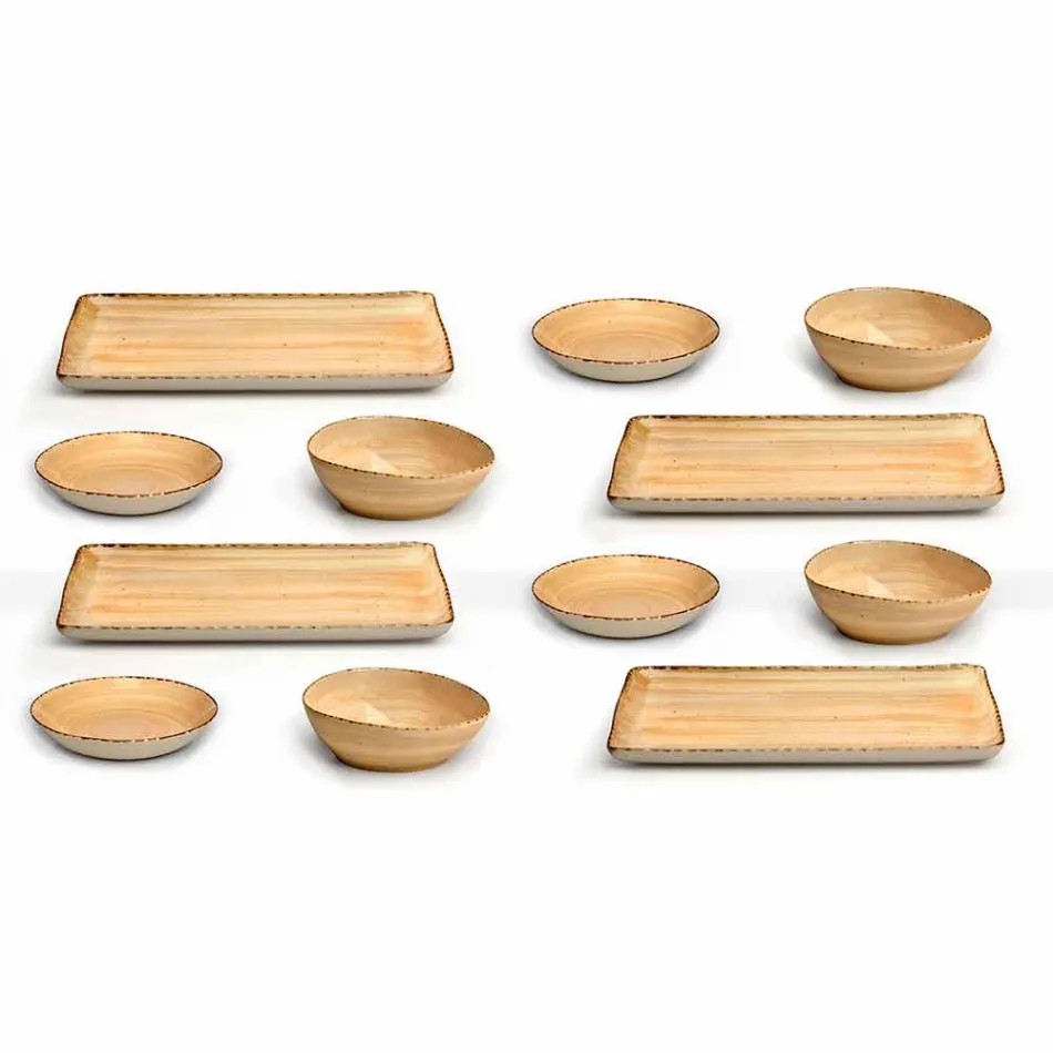 Service 12 rektangulära och rundfärgade stengodsplattor, modern design - Simba Viadurini