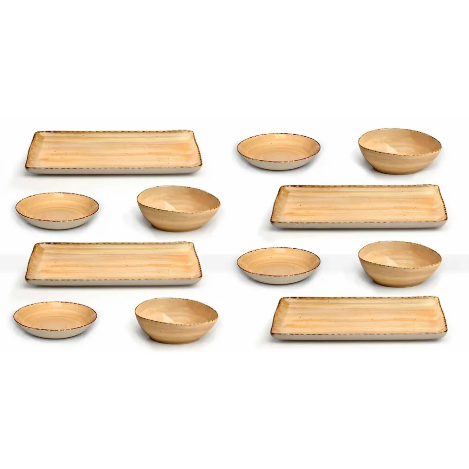 Service 12 rektangulära och rundfärgade plattor Modern design i stengods - Simba Viadurini