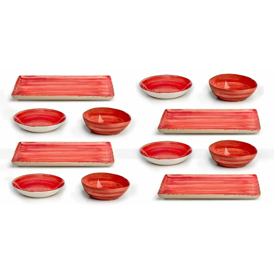 Service 12 rektangulära och rundfärgade plattor Modern design i stengods - Simba Viadurini