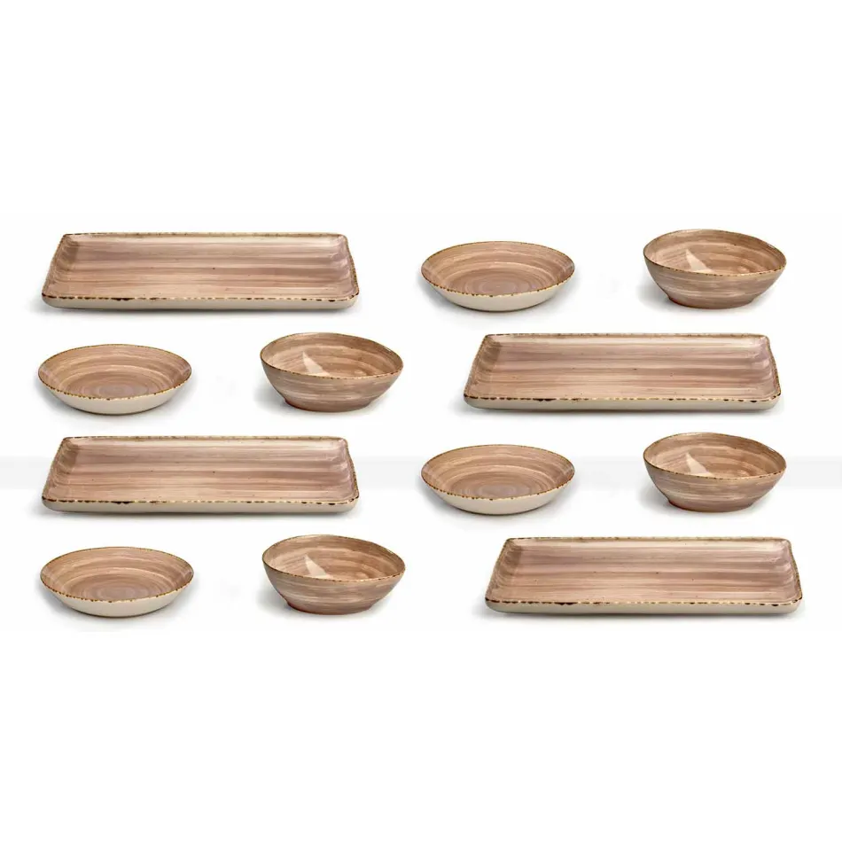 Service 12 rektangulära och rundfärgade plattor Modern design i stengods - Simba Viadurini