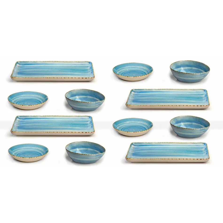 Service 12 rektangulära och rundfärgade plattor Modern design i stengods - Simba Viadurini