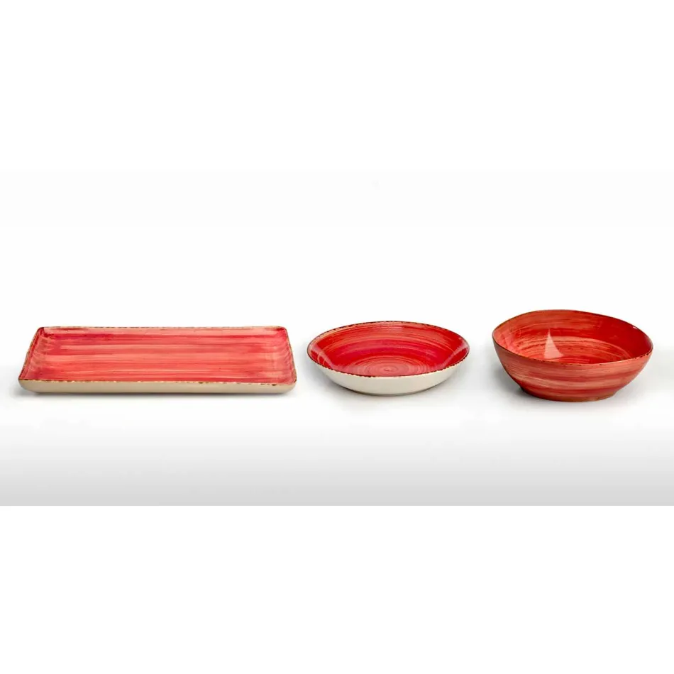 Service 12 rektangulära och rundfärgade plattor Modern design i stengods - Simba Viadurini