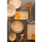 Uppsättning av 8 moderna rektangulära designplattor och färgad stengodsskål - Simba Viadurini