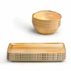 Uppsättning av 8 moderna rektangulära designplattor och färgad stengodsskål - Simba Viadurini