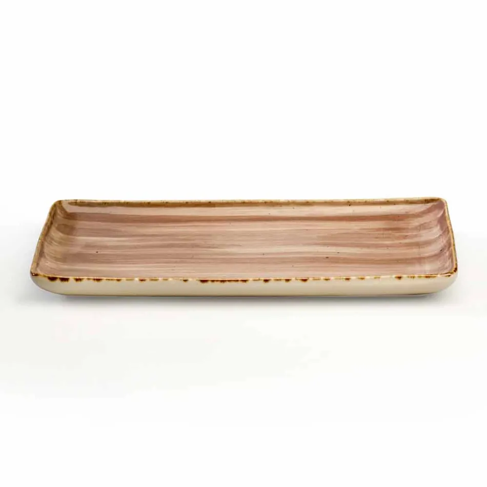 Uppsättning av 8 moderna rektangulära designplattor och färgad stengodsskål - Simba Viadurini