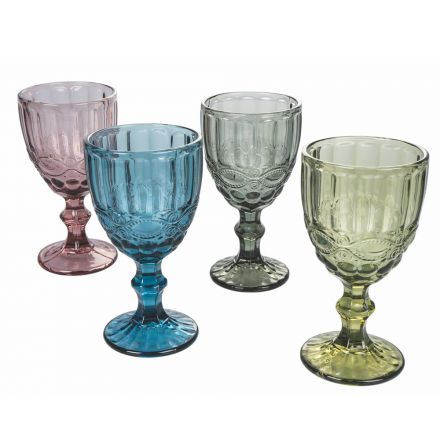 Goblet Glasses Service i färgat och dekorerat glas 12 delar - Garbo Viadurini