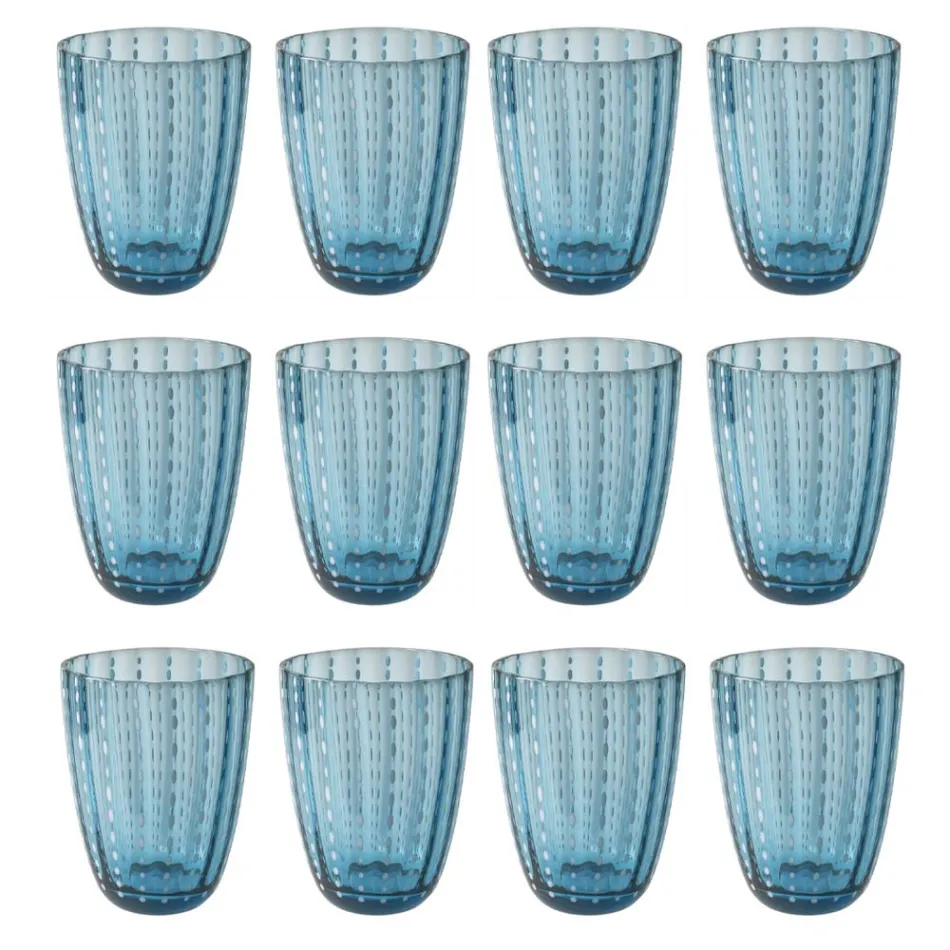 Färgat glas Vattenglasservice med prickar 12 delar - Botswana Viadurini