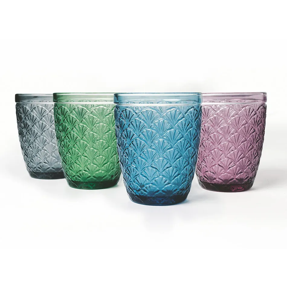 Dekorerat färgat glas Vattenglasögon Service 12 delar - Stilotto Viadurini