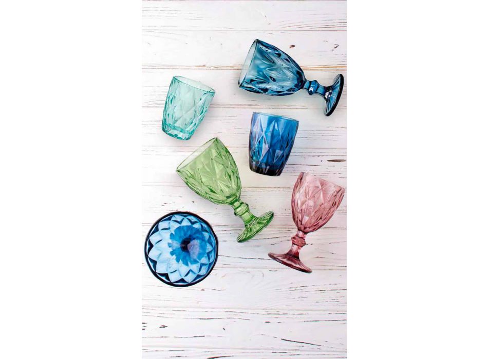 Färgade glasvattenglasögonuppsättning 6 delar Modern design - Timon Viadurini
