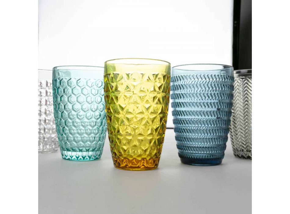 Modern glasdrinkuppsättning i dekorerat glas 12 stycken - mix Viadurini