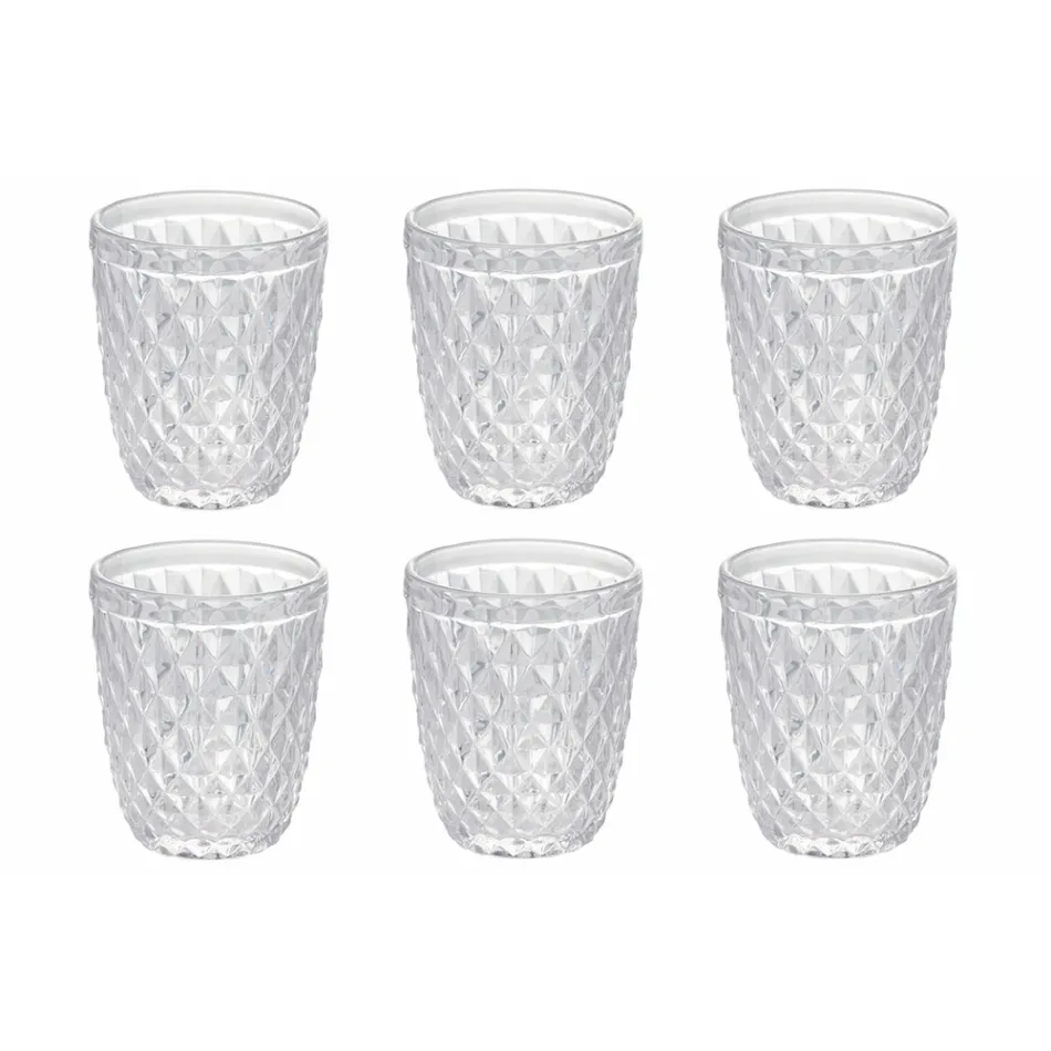 Glasuppsättning i färgat och snidat glasvatten 12 delar - Brillo Viadurini