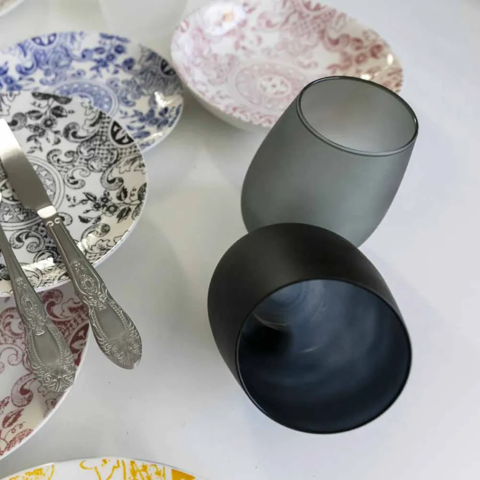 Rött eller vitt vinbägarset i färgat glas, 12 stycken - kant Viadurini