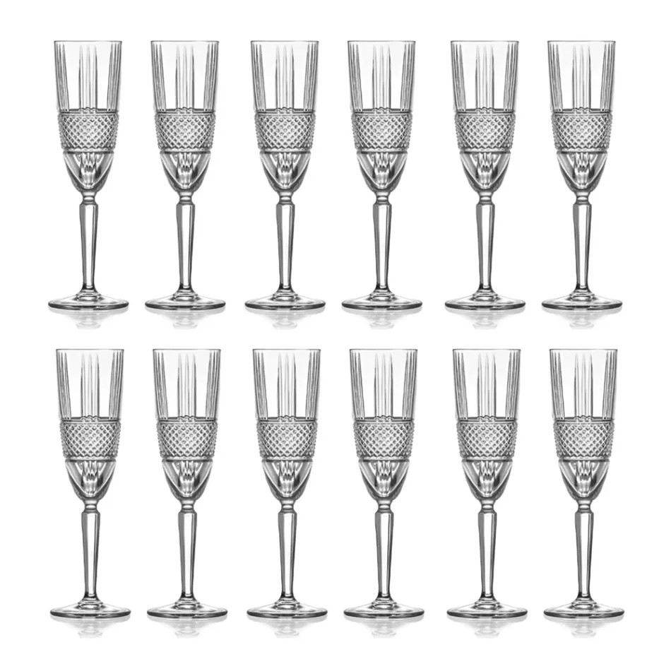 Champagne flöjtbägarset i Eco Crystal Decor 12 st - livligt Viadurini