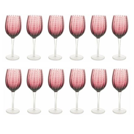 Vinbägare Set i glas Olika färger Vita dekorationer 12 st - Persien Viadurini