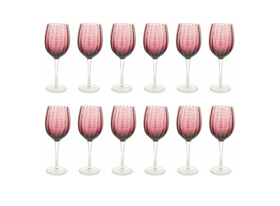 Vinbägare Set i glas Olika färger Vita dekorationer 12 st - Persien Viadurini
