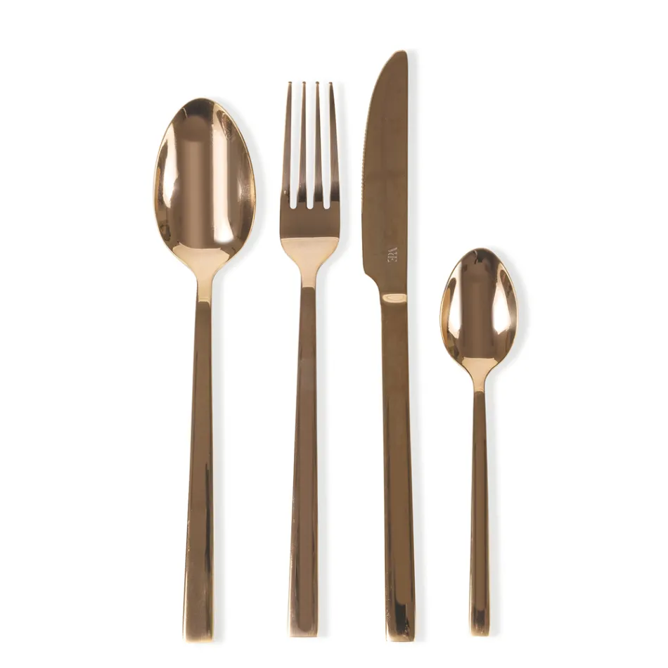 Komplett bestickset i svart stål eller koppar i 24 delar - Fayette Viadurini