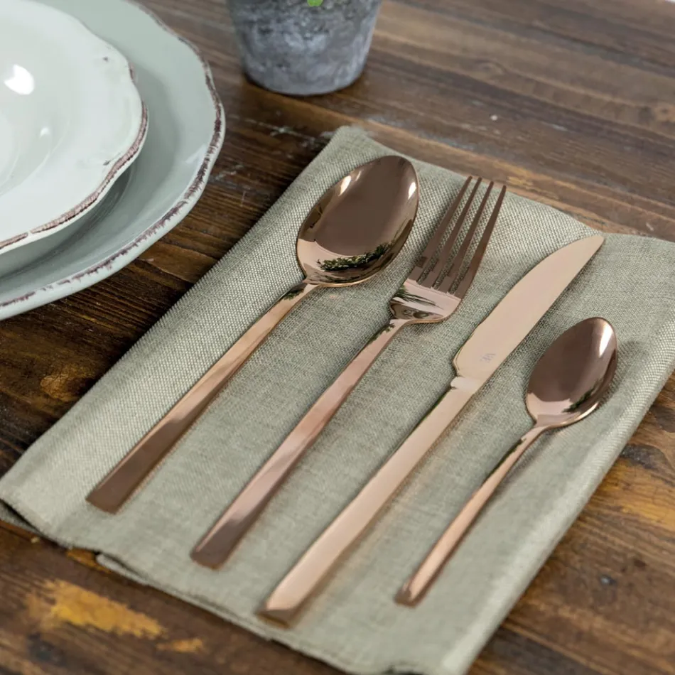 Komplett bestickset i svart stål eller koppar i 24 delar - Fayette Viadurini