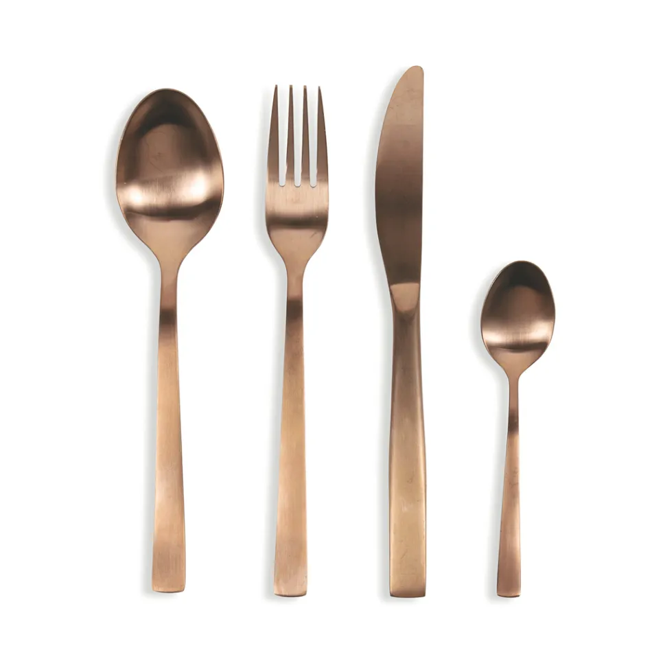 Komplett bestickset i svart stål eller koppar i 24 delar - Fayette Viadurini