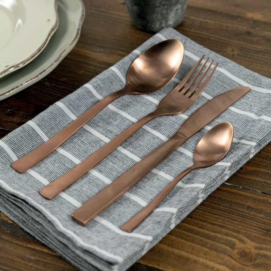 Komplett bestickset i svart stål eller koppar i 24 delar - Fayette Viadurini