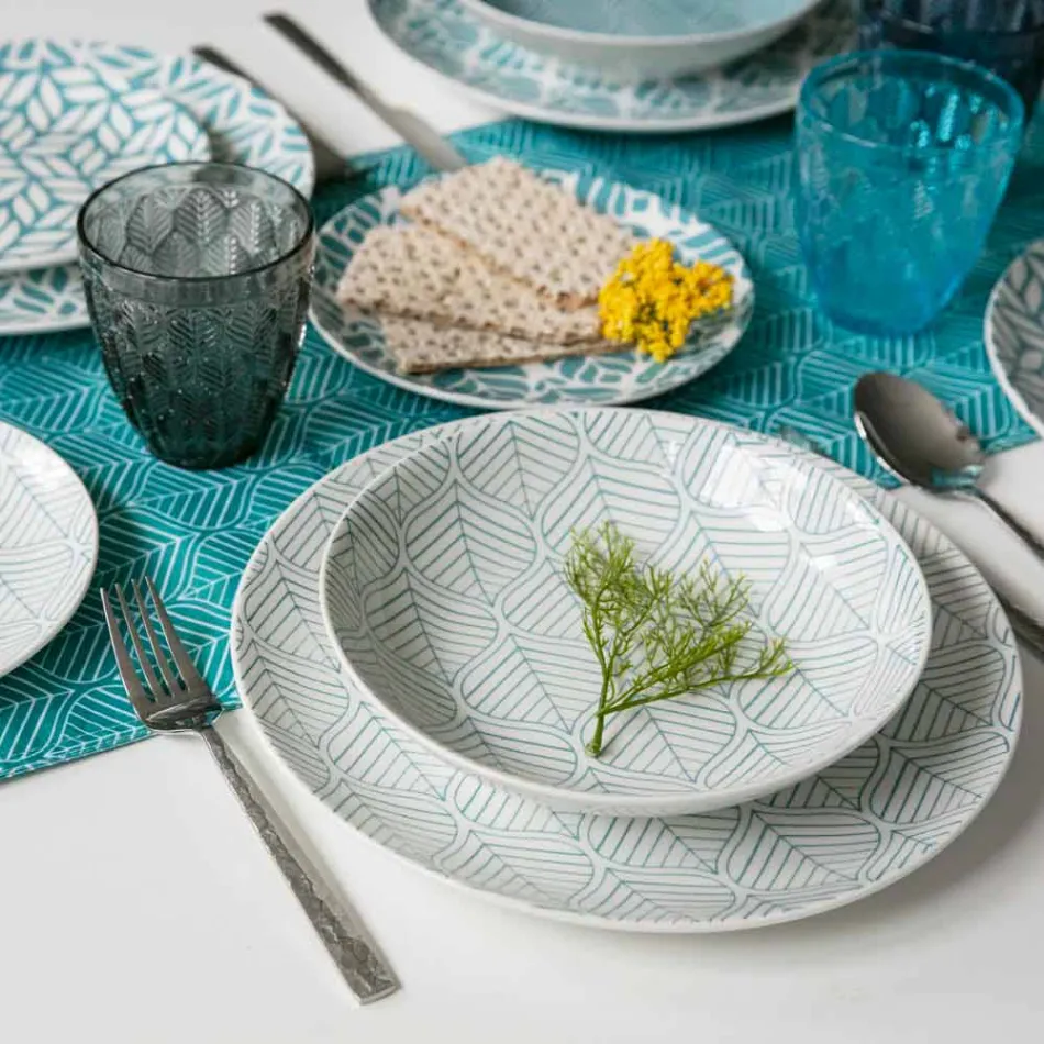 Komplett bordservice i färgat porslin 18 stycken - Indonesien Viadurini