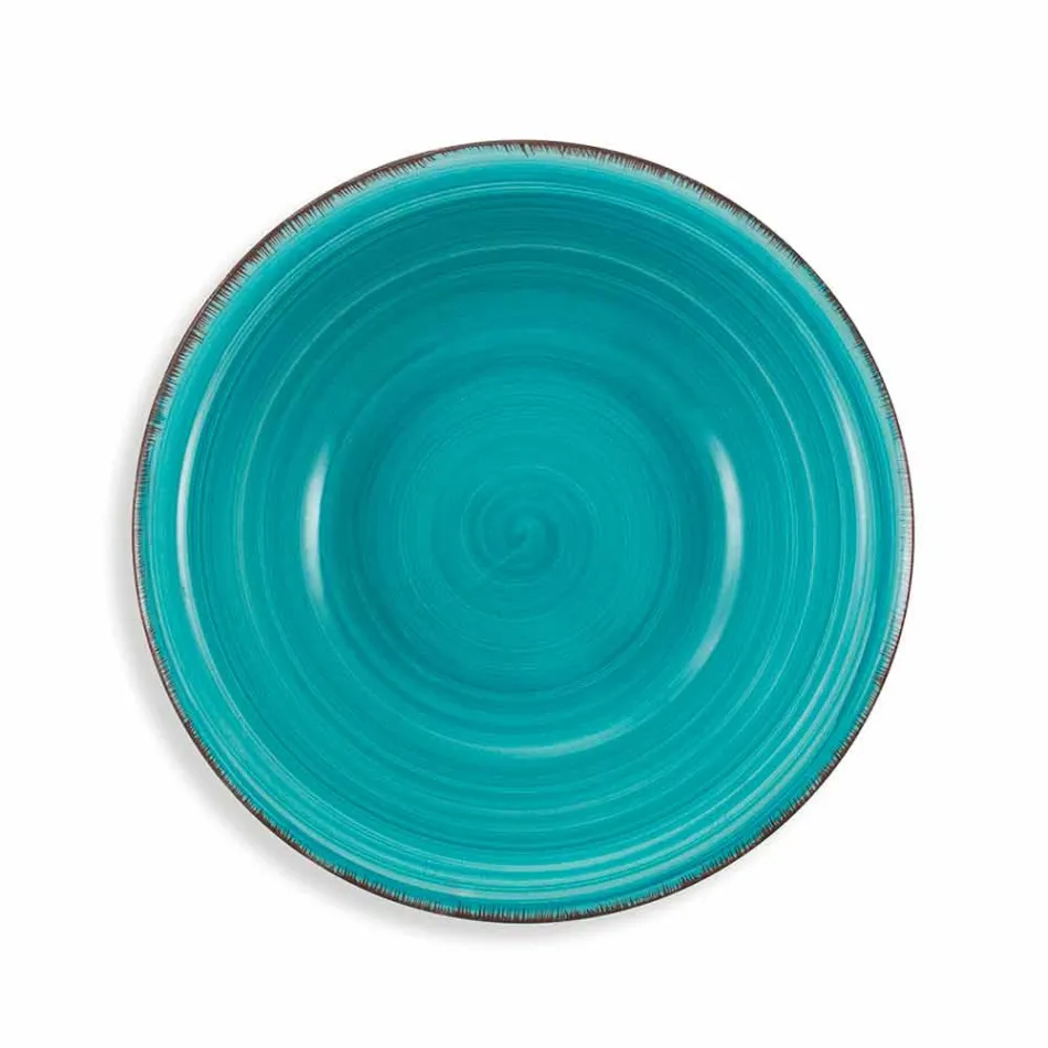 Bestick med färgade tallrikar 18 stycken i modern stengods - Abruzzo Viadurini