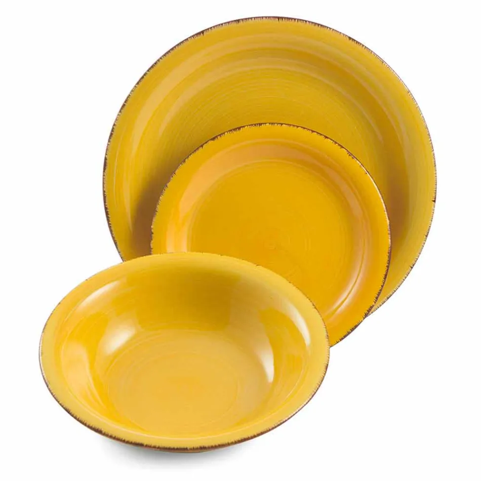 Bestick med färgade tallrikar 18 stycken i modern stengods - Abruzzo Viadurini