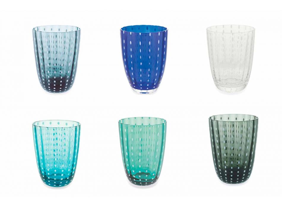 Uppsättning av 6 moderna färgade glasdesignglas för vatten - Botswana Viadurini