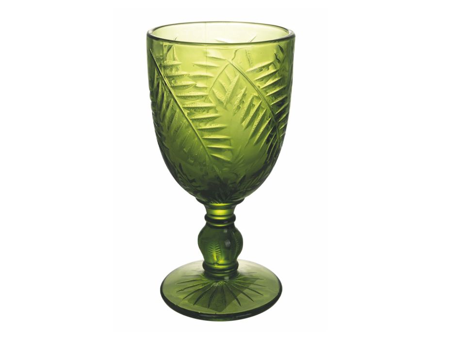 Set med bägare i transparent eller grönt glas med dekoration 12 st - Tropeo Viadurini