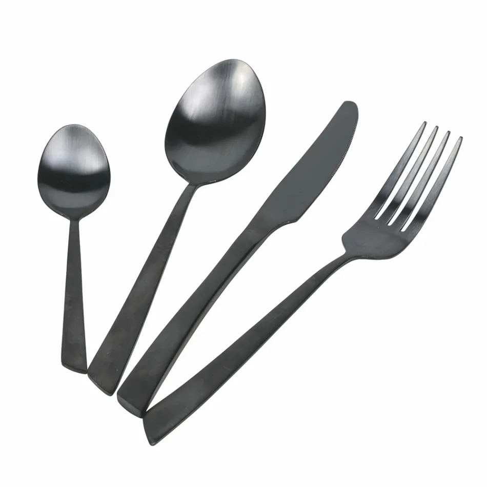 Platt svart stål eller koppardesign 24 delar bestickset - Antozoi Viadurini