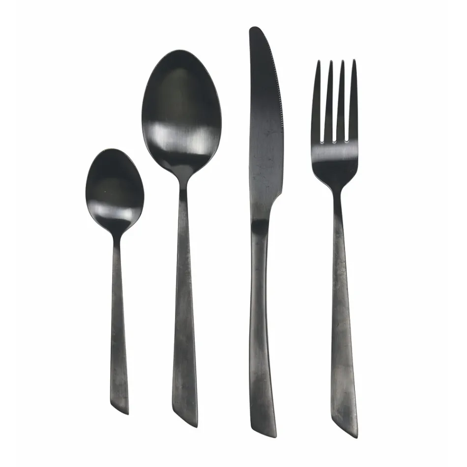 Platt svart stål eller koppardesign 24 delar bestickset - Antozoi Viadurini